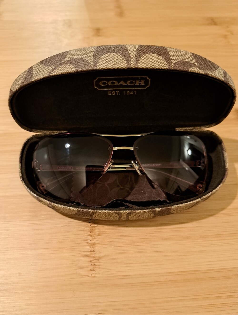 ππCOACH Jasmine Aviator Sunglasses In Pink Crystal Gold W/ Case And Dust Cloth - Picture 2 of 15